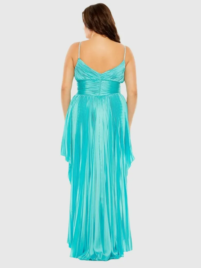 Women Plus Size Dresses Mac Duggal Rhinestone High Low Pleated Gown Aqua Women Plus Size Dresses Mac Duggal Rhinestone High Low Pleated Gown Aqua