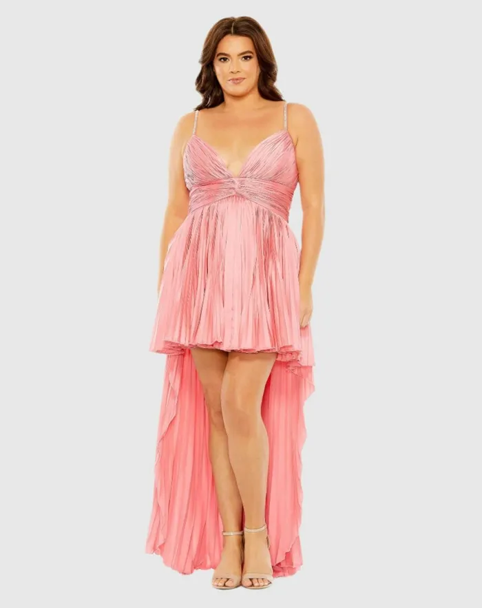 Women Plus Size Dresses Mac Duggal Rhinestone High Low Pleated Gown Aqua Women Plus Size Dresses Mac Duggal Rhinestone High Low Pleated Gown Aqua