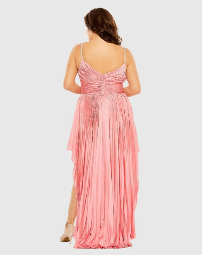 Women Plus Size Dresses Mac Duggal Rhinestone High Low Pleated Gown Aqua Women Plus Size Dresses Mac Duggal Rhinestone High Low Pleated Gown Aqua