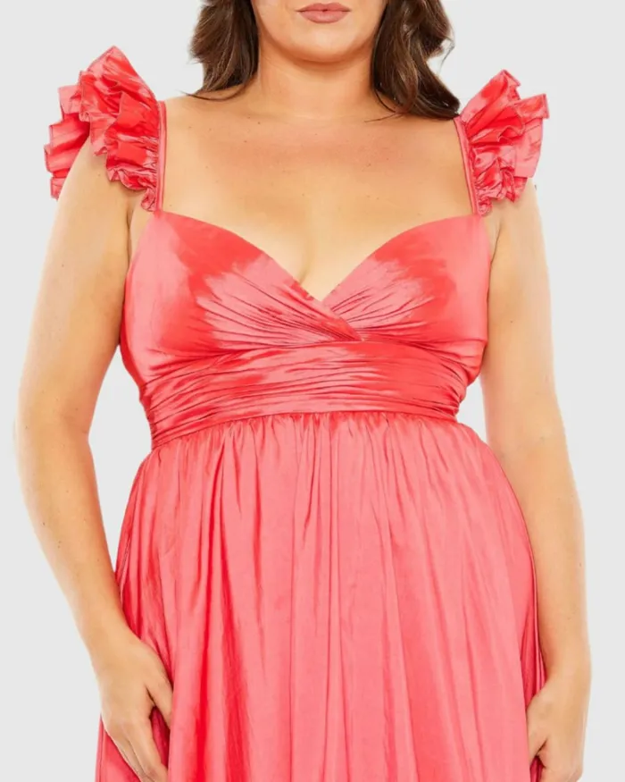 Women Plus Size Dresses Mac Duggal Ruffle Strap High Low Gown Plus Watermelon Women Plus Size Dresses Mac Duggal Ruffle Strap High Low Gown Plus Watermelon
