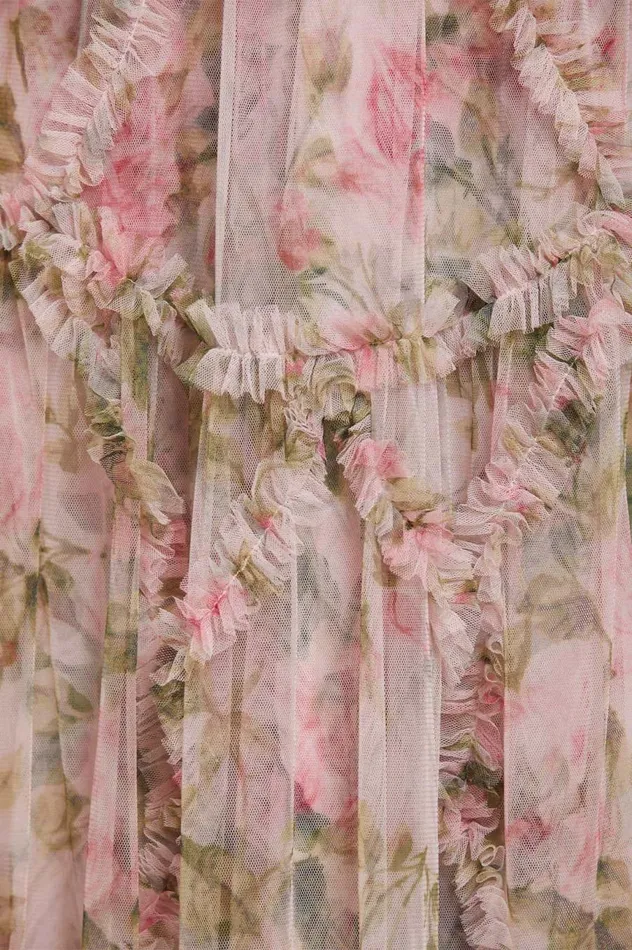 Women Printed Dresses Needle and Thread English Rose Diamond Ruffle Mini Dress Pink
