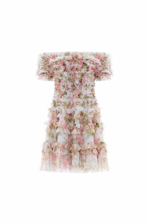 Women Printed Dresses Needle and Thread English Rose Lisette Off Shoulder Micro Mini Dress Multi