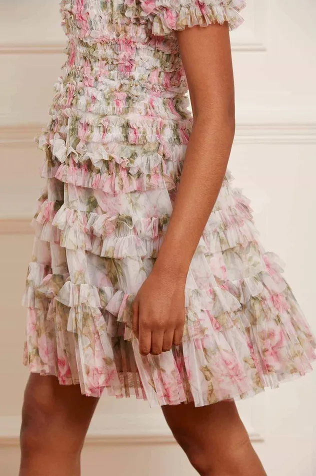Women Printed Dresses Needle and Thread English Rose Lisette Off Shoulder Micro Mini Dress Multi
