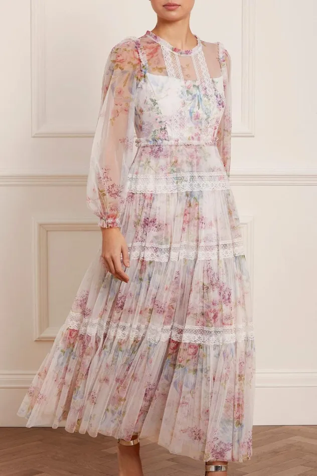 Women Printed Dresses Needle and Thread Floral Wonder Ankle Gown Multi