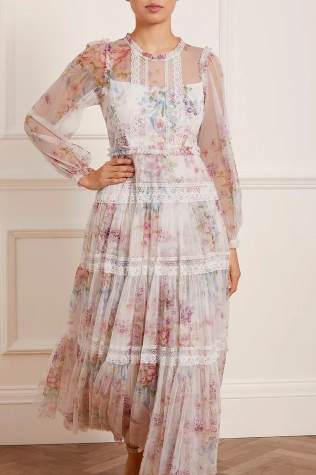Women Printed Dresses Needle and Thread Floral Wonder Ankle Gown Multi