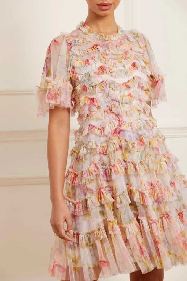 Women Printed Dresses Needle and Thread Iris Ruffle Mini Dress Multi