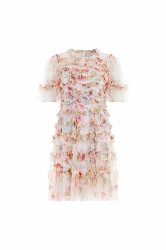 Women Printed Dresses Needle and Thread Iris Ruffle Mini Dress Multi