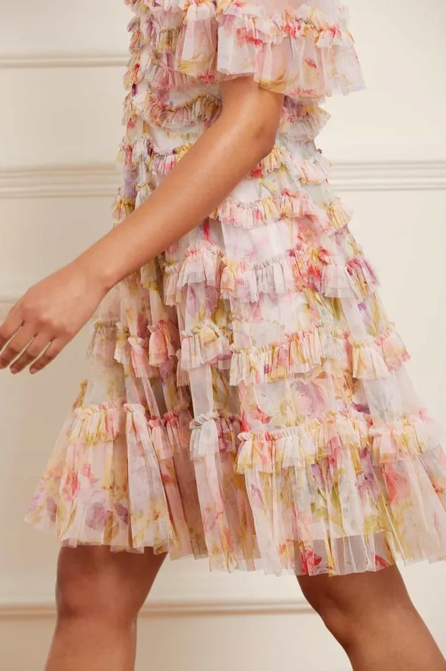 Women Printed Dresses Needle and Thread Iris Ruffle Mini Dress Multi
