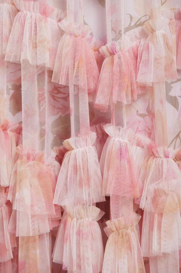 Women Printed Dresses Needle and Thread Rose Bluebell Ruffle Gown Pink