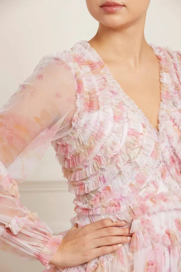 Women Printed Dresses Needle and Thread Rose Bluebell Ruffle Gown Pink