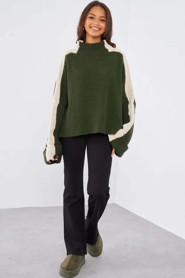Women Pull Kaki En Maille Bicolore Khaki Brentiny Paris Sweaters and Sweatshirts Women Pull Kaki En Maille Bicolore Khaki Brentiny Paris Sweaters and Sweatshirts