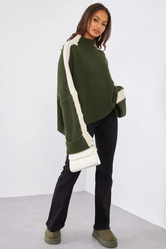 Women Pull Kaki En Maille Bicolore Khaki Brentiny Paris Sweaters and Sweatshirts Women Pull Kaki En Maille Bicolore Khaki Brentiny Paris Sweaters and Sweatshirts