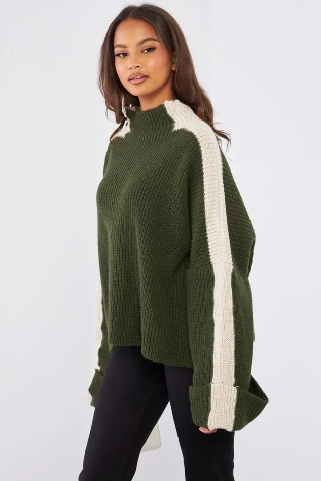 Women Pull Kaki En Maille Bicolore Khaki Brentiny Paris Sweaters and Sweatshirts Women Pull Kaki En Maille Bicolore Khaki Brentiny Paris Sweaters and Sweatshirts