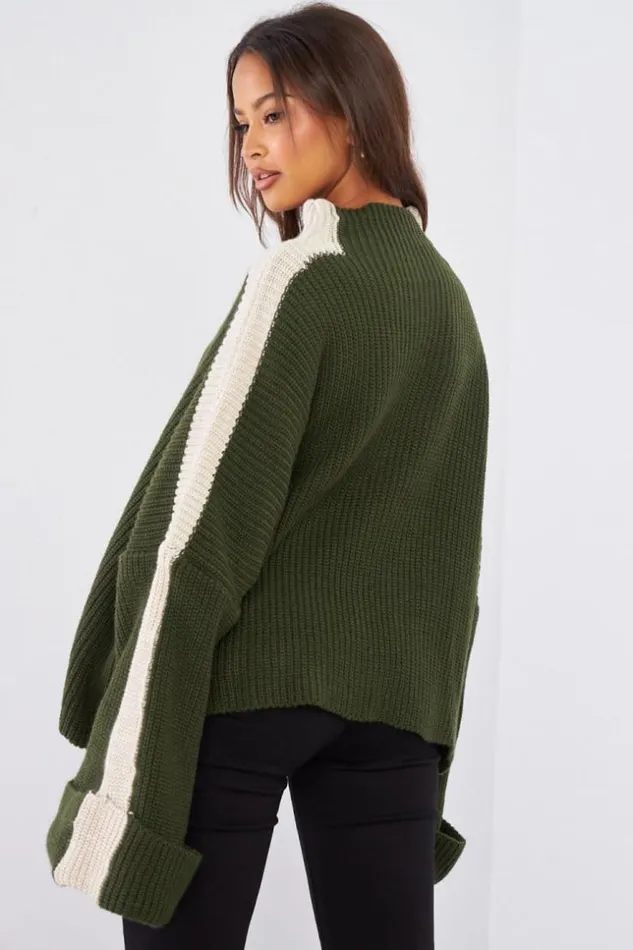 Women Pull Kaki En Maille Bicolore Khaki Brentiny Paris Sweaters and Sweatshirts Women Pull Kaki En Maille Bicolore Khaki Brentiny Paris Sweaters and Sweatshirts