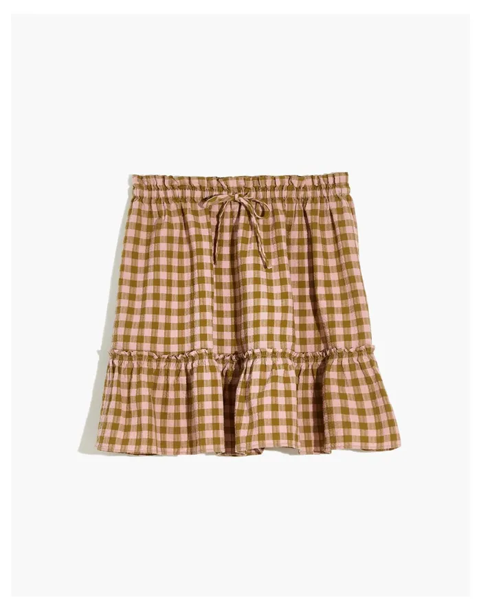Women Pull On Ruffle Tiered Mini Skirt In Gingham Seersucker Spiced Olive Madewell Skirts Women Pull On Ruffle Tiered Mini Skirt In Gingham Seersucker Spiced Olive Madewell Skirts