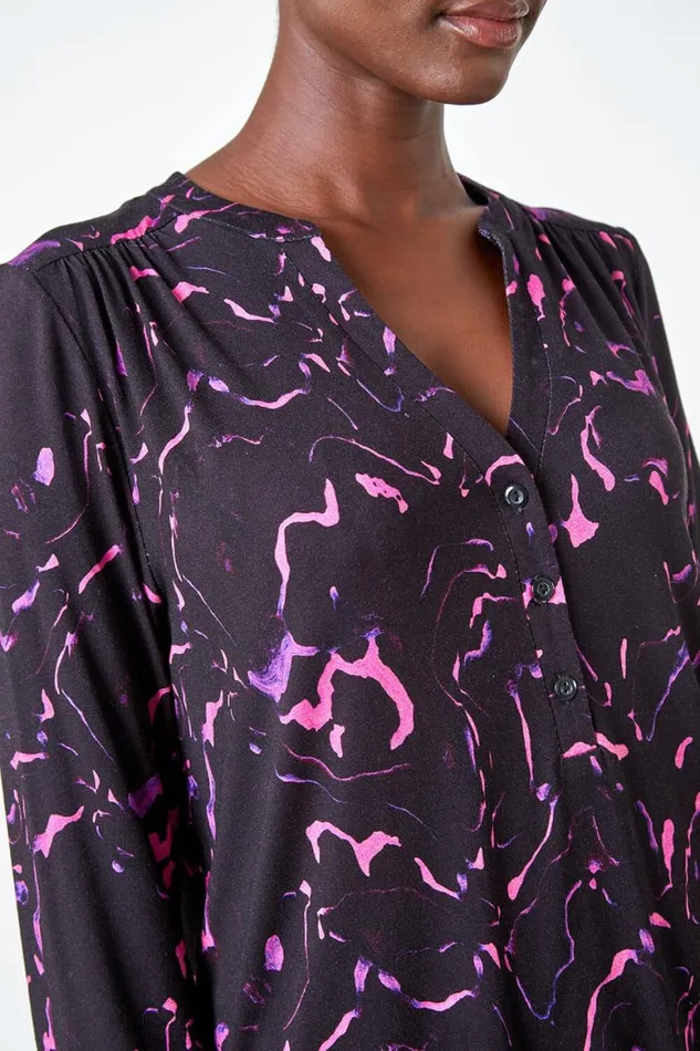 Women Purple Abstract Print Stretch Top Roman Tops