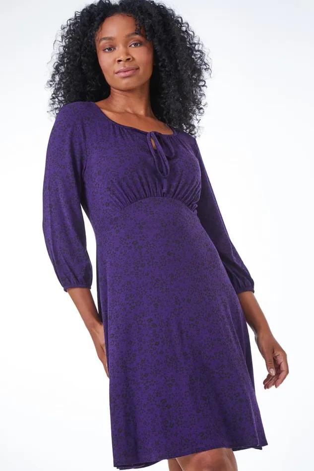 Women Purple Petite Keyhole Detail Stretch Jersey Dress Roman Dresses