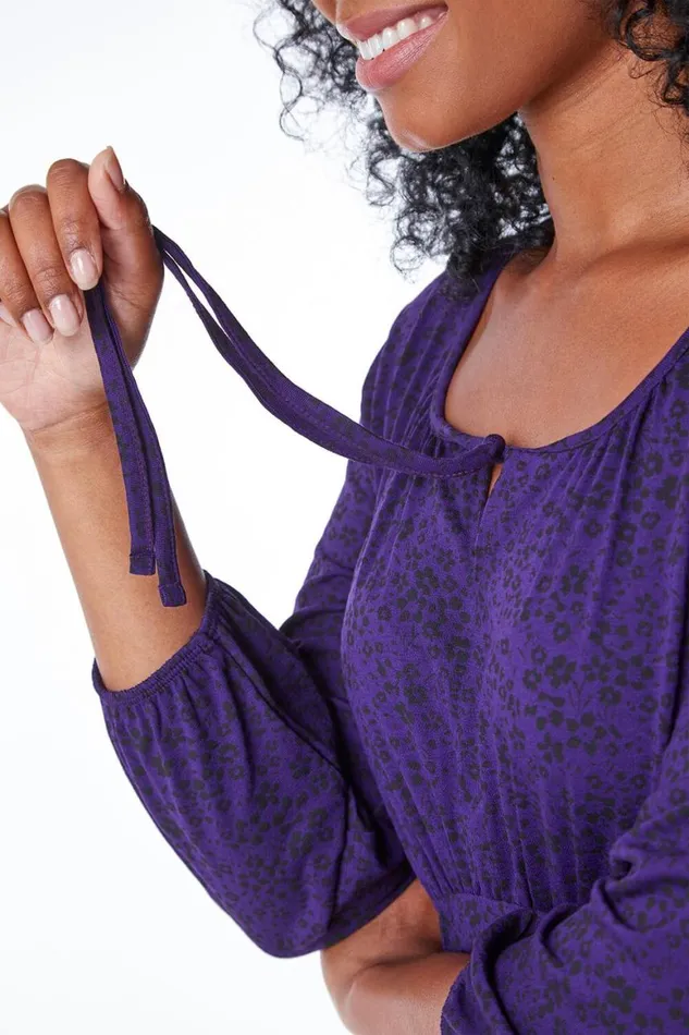 Women Purple Petite Keyhole Detail Stretch Jersey Dress Roman Dresses