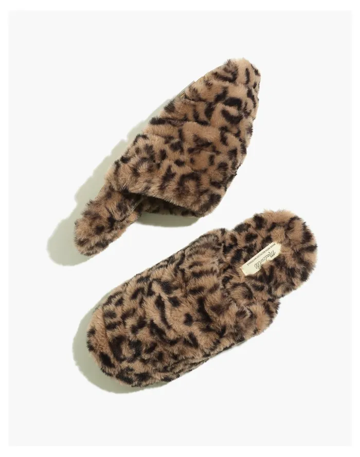 Women Quilted Scuff Slippers In Leopard Recycled Faux Fur Castle Brown Multi Madewell Slippers