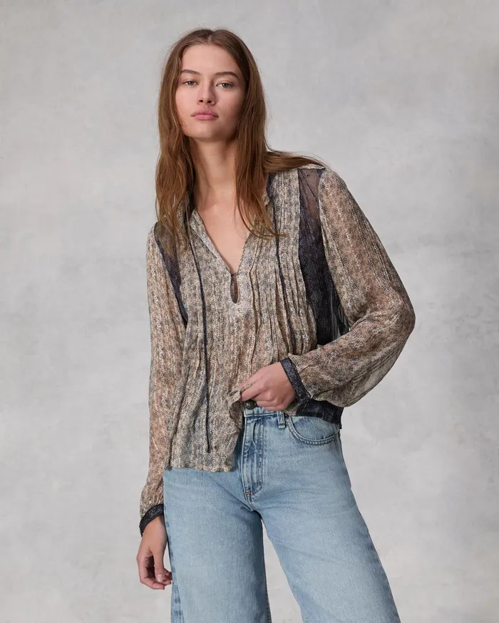 Women Rag and Bone Tops Amaris Viscose Lurex Top Beige Multi