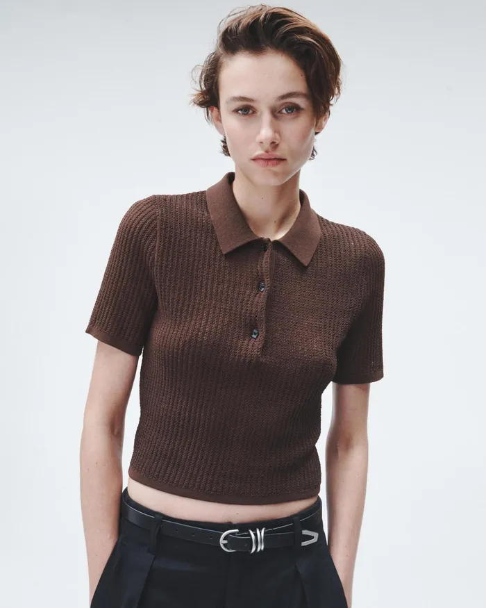 Women Rag and Bone Tops Viola Cotton Polo Chocolate