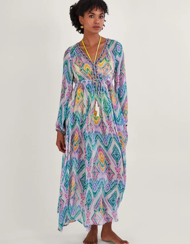 Women Rainbow Ikat Print Kaftan Dress In Lenzing Ecovero Pink Monsoon Dresses