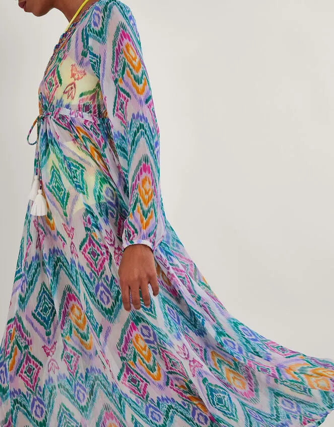 Women Rainbow Ikat Print Kaftan Dress In Lenzing Ecovero Pink Monsoon Dresses