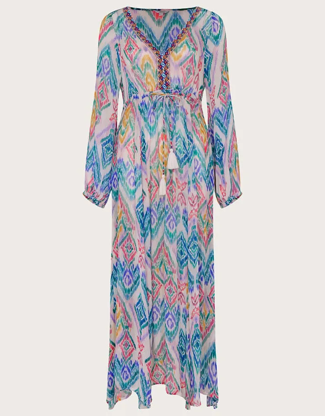 Women Rainbow Ikat Print Kaftan Dress In Lenzing Ecovero Pink Monsoon Dresses