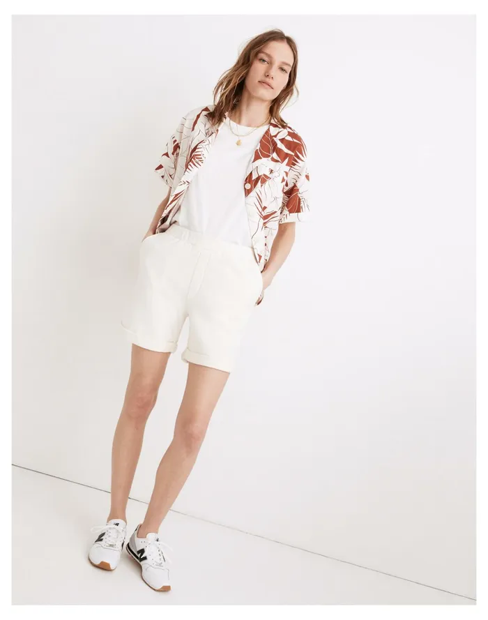 Women Resourced Cotton Cuffed Sweatshorts Antique Cream Madewell Tees