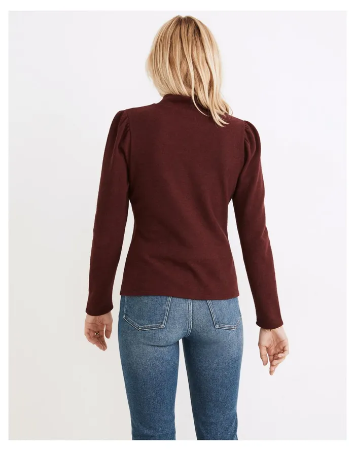 Women Resourced Plush Mockneck Puff Sleeve Top Hthr Rusted Red Madewell Tops and Shirts Women Resourced Plush Mockneck Puff Sleeve Top Hthr Rusted Red Madewell Tops and Shirts
