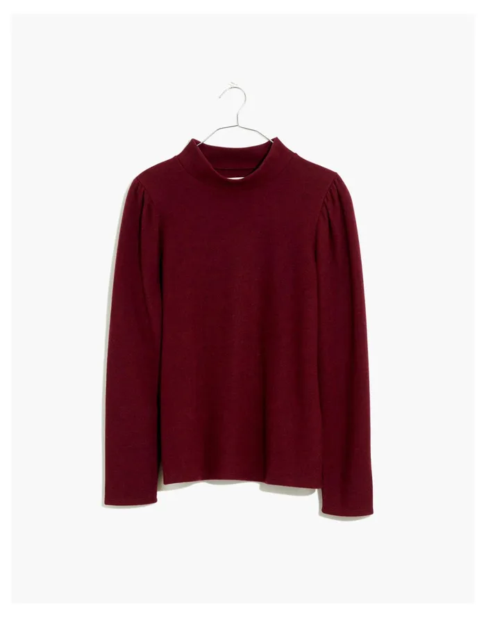 Women Resourced Plush Mockneck Puff Sleeve Top Hthr Rusted Red Madewell Tops and Shirts Women Resourced Plush Mockneck Puff Sleeve Top Hthr Rusted Red Madewell Tops and Shirts