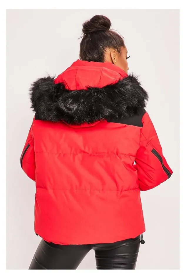 Women Red Black Puffer Jacket Red Brentiny Paris Parkas And Down Jackets