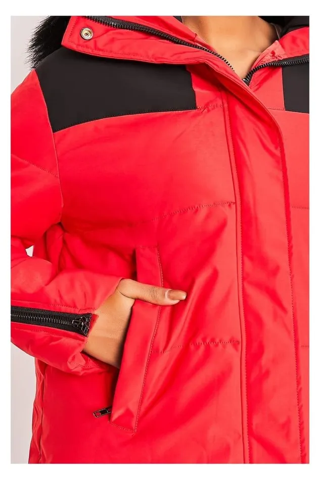 Women Red Black Puffer Jacket Red Brentiny Paris Parkas And Down Jackets