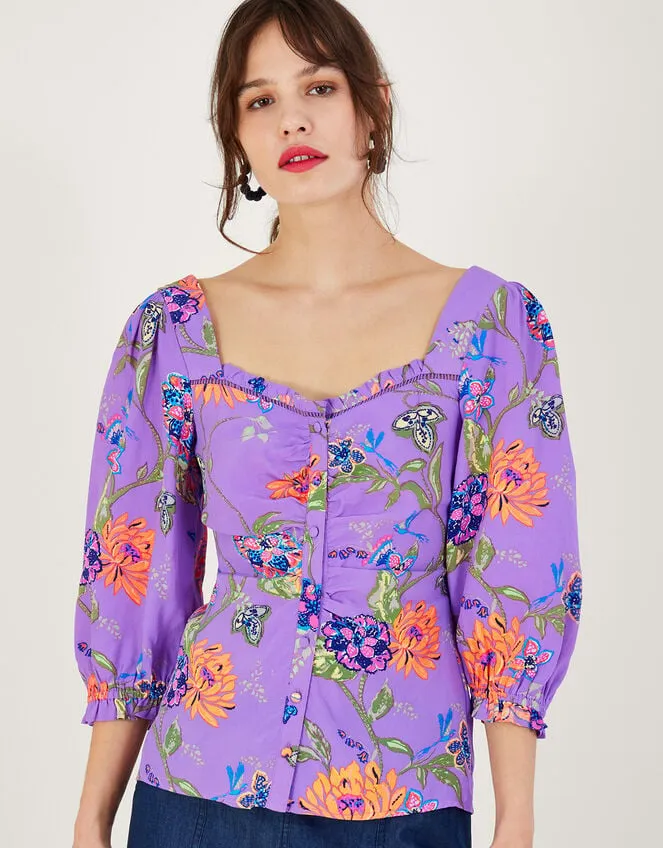 Women Regina Print Puff Sleeve Top Purple Monsoon Tops and Blouses