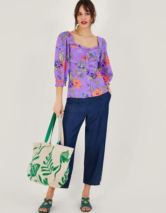 Women Regina Print Puff Sleeve Top Purple Monsoon Tops and Blouses
