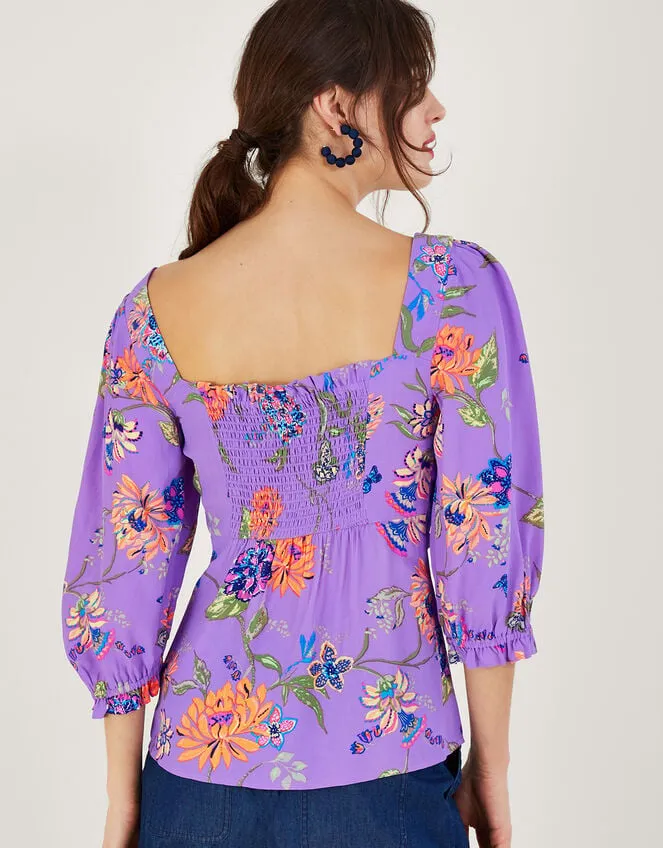 Women Regina Print Puff Sleeve Top Purple Monsoon Tops and Blouses