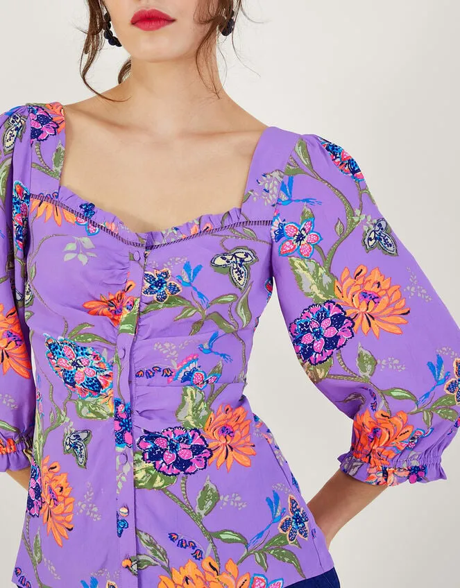 Women Regina Print Puff Sleeve Top Purple Monsoon Tops and Blouses