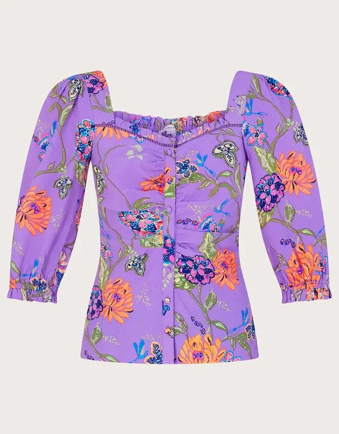 Women Regina Print Puff Sleeve Top Purple Monsoon Tops and Blouses