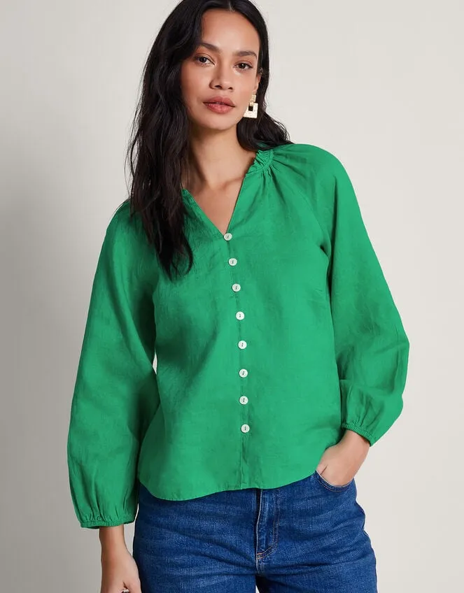 Women Reine Frill Linen Blouse Green Monsoon Tops and Blouses