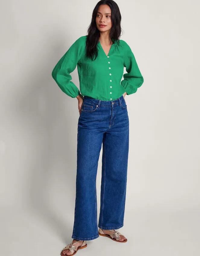 Women Reine Frill Linen Blouse Green Monsoon Tops and Blouses