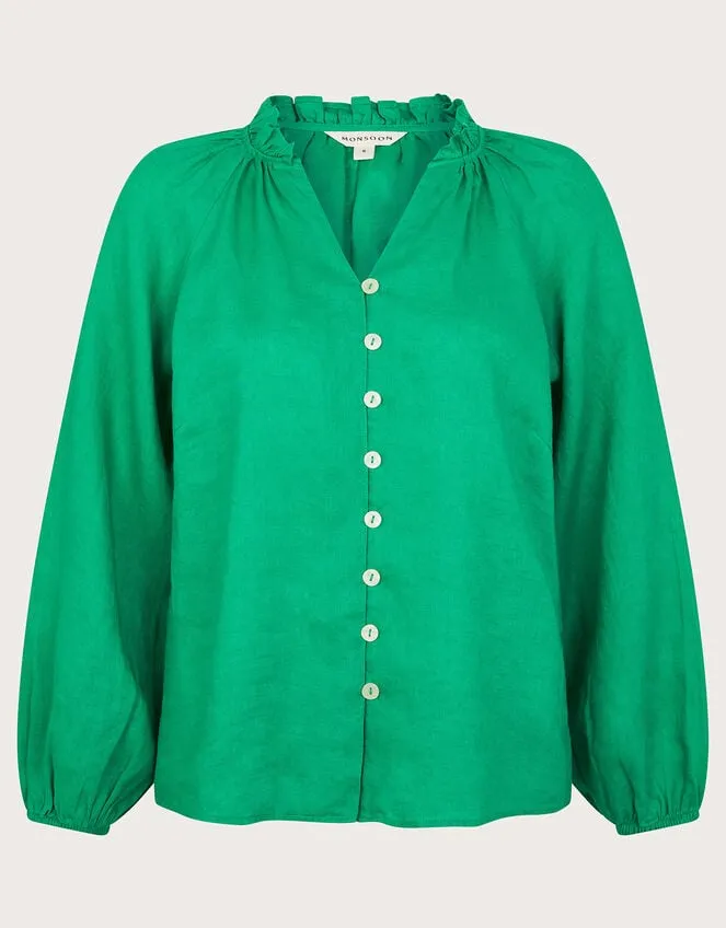 Women Reine Frill Linen Blouse Green Monsoon Tops and Blouses