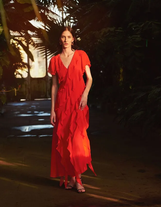 Women Renata Ruffle Midi Dress Red Monsoon Occasionwear