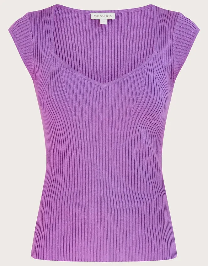 Women Rib Cap Sleeve Top With Lenzing Ecovero Monsoon Knitwear
