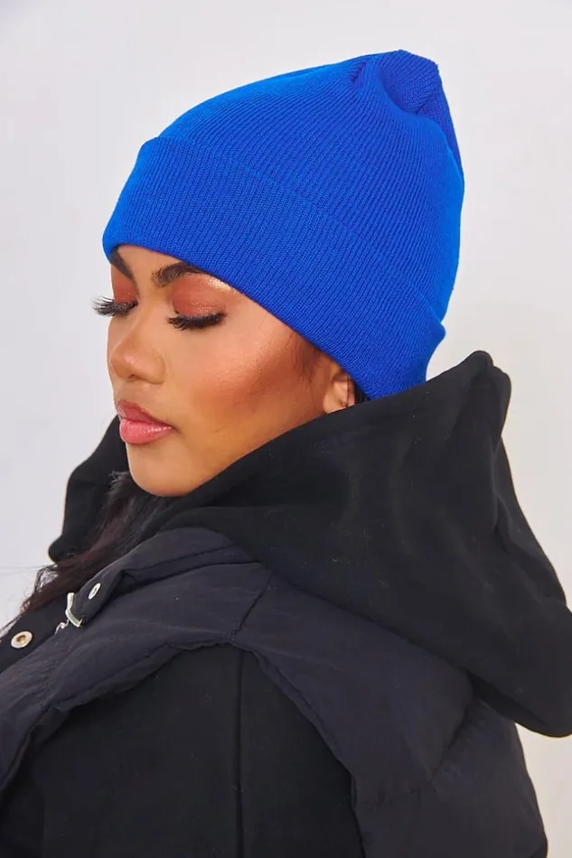 Women Ribbed Beanie Hat In Electric Blue Blue Brentiny Paris Beanie