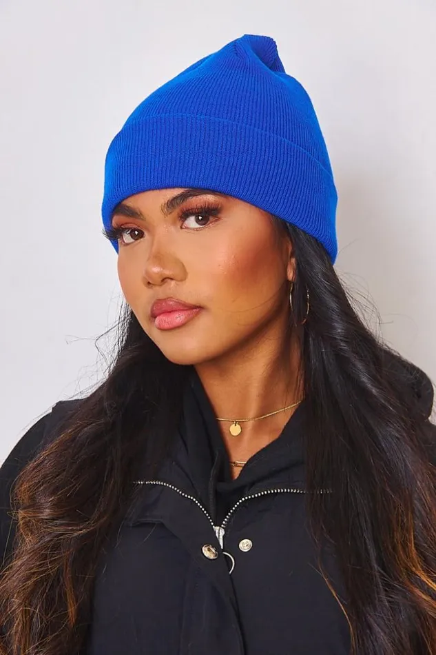Women Ribbed Beanie Hat In Electric Blue Blue Brentiny Paris Beanie