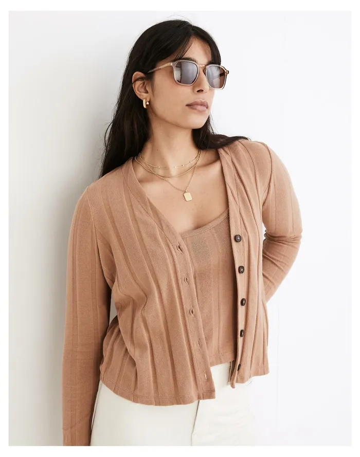 Women Ribbed Sweater Knit Cardigan Faded Earth Madewell Sweaters
