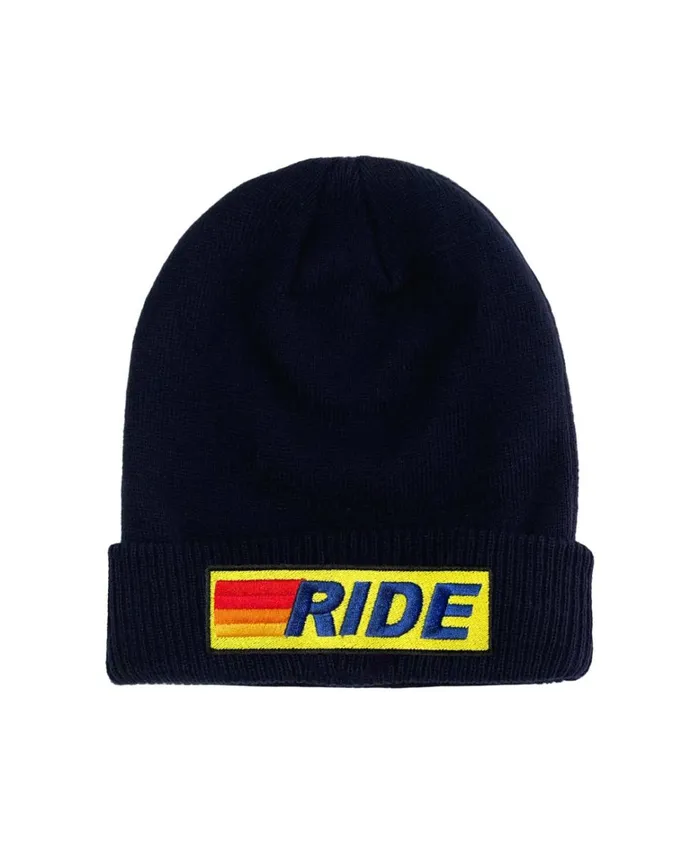Women RIDE LOGO BEANIE 8211 NAVY NEON YELLOW Aviator Nation Beanies