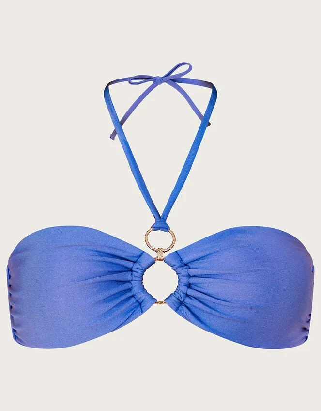Women Ring Detail Plain Bikini Top With Recycled Polyester Blue Monsoon Beachwear and Swimwear