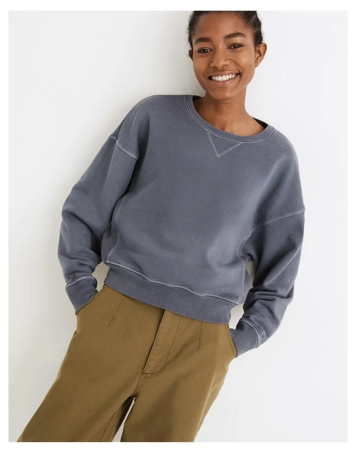Women Rivet and Thread Logo Rib Insert Sweatshirt Sunfaded Indigo Madewell Sweatshirts and Sweatpants Women Rivet and Thread Logo Rib Insert Sweatshirt Sunfaded Indigo Madewell Sweatshirts and Sweatpants