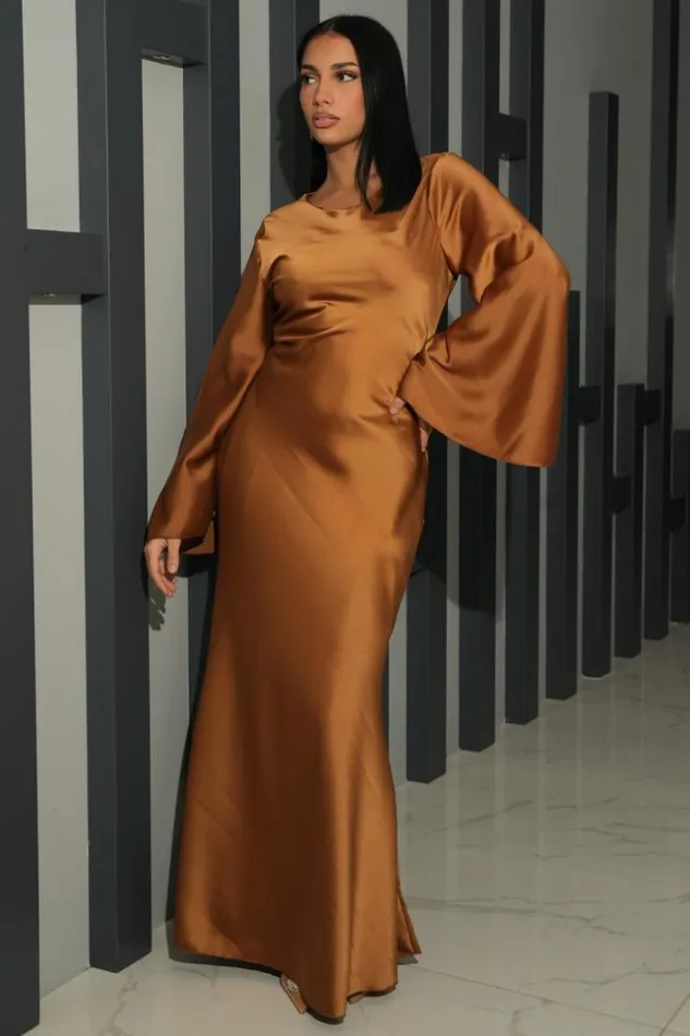 Women Robe Ample Satine Et Croise Au Dos Marron Brown Brentiny Paris Ceremonial Outfits Women Robe Ample Satine Et Croise Au Dos Marron Brown Brentiny Paris Ceremonial Outfits